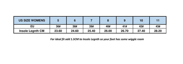 womens ice skate size chart